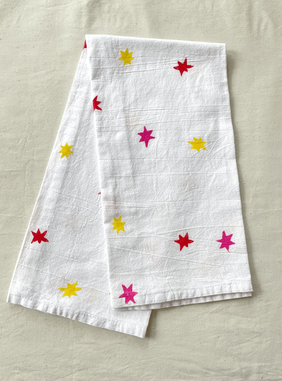 Starburst Block Print Tea Towel