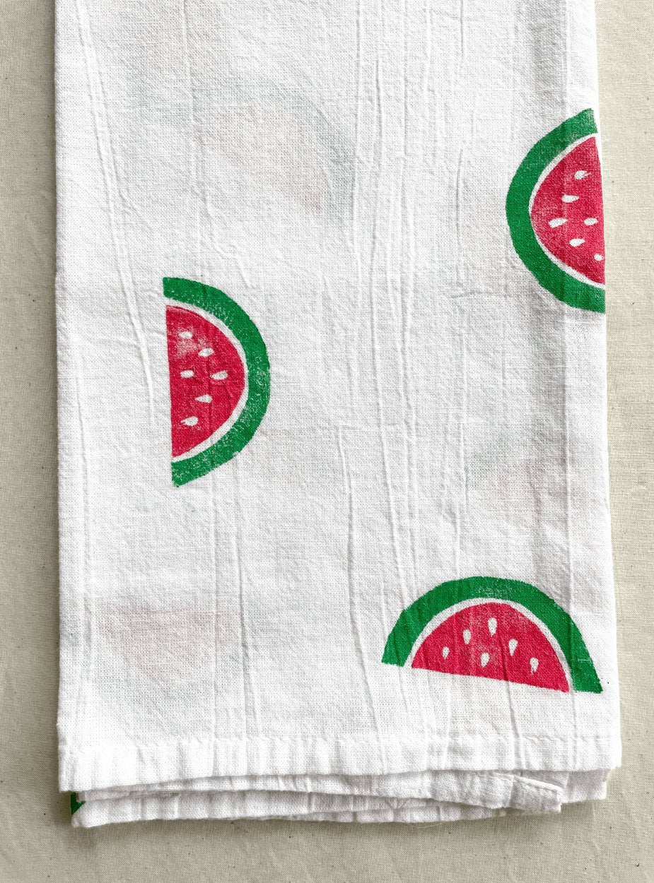 Watermelon Block Print Tea Towel