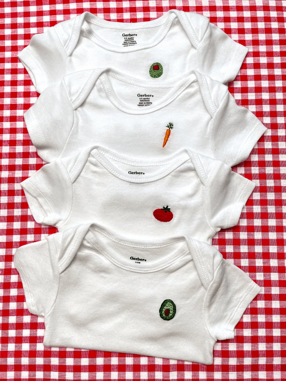 Olive Hand Embroidered Baby Bodysuit