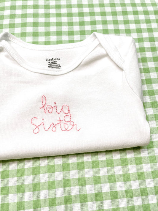 Big Sister Hand Embroidered Baby Bodysuit
