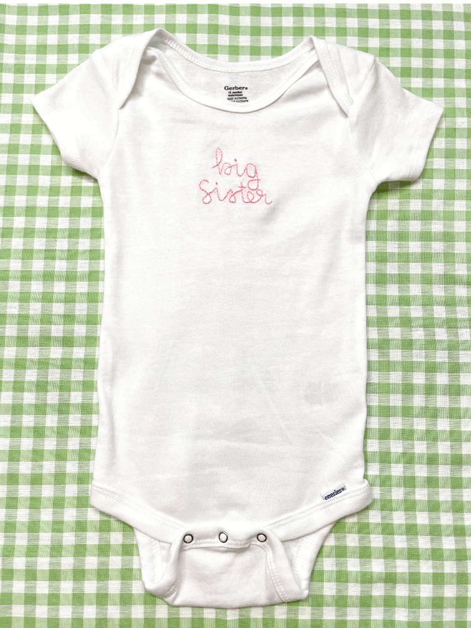 Big Sister Hand Embroidered Baby Bodysuit