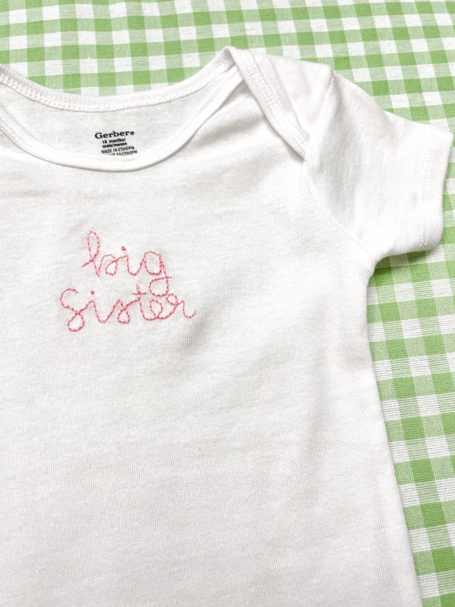 Big Sister Hand Embroidered Baby Bodysuit