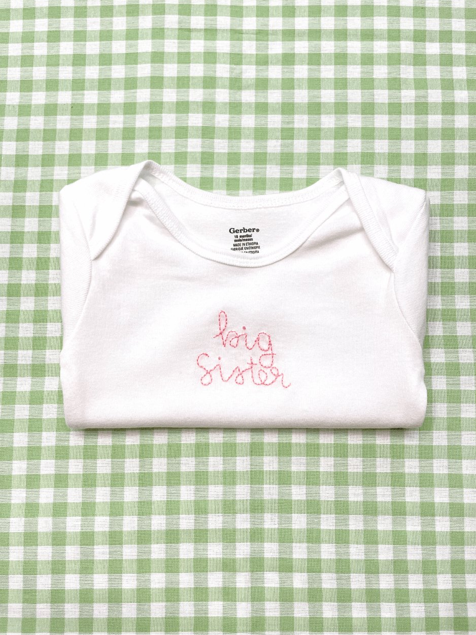 Big Sister Hand Embroidered Baby Bodysuit