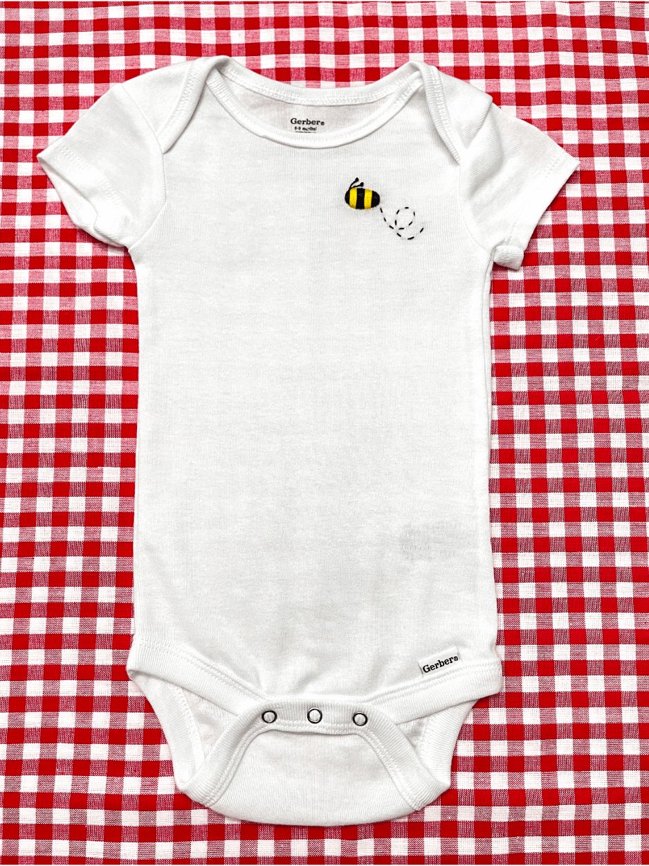 Bumble Bee Hand Embroidered Baby Bodysuit
