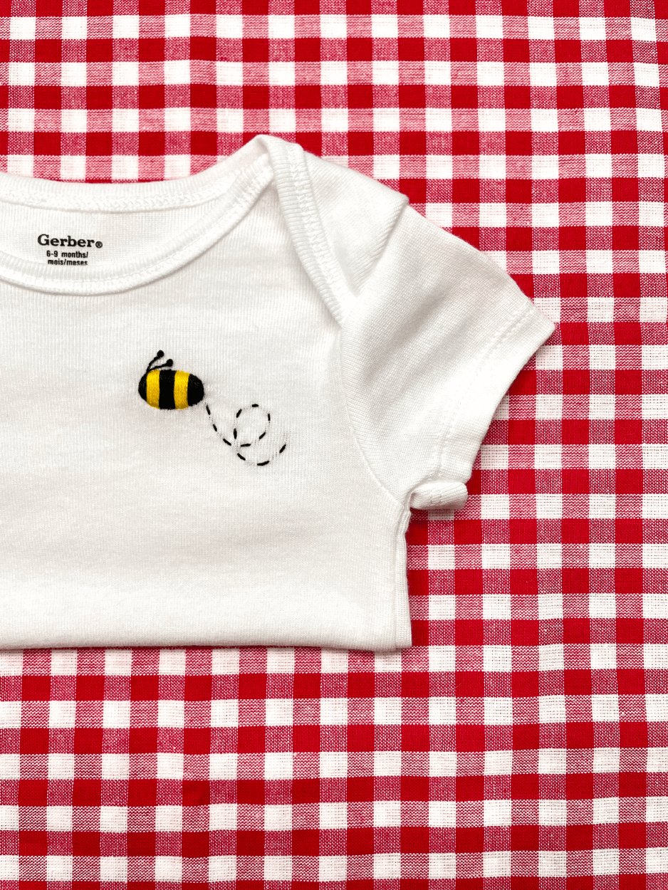 Bumble Bee Hand Embroidered Baby Bodysuit