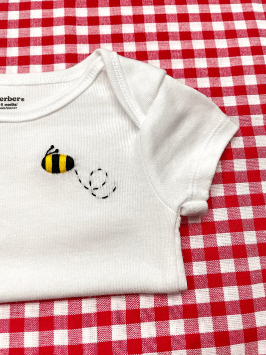 Bumble Bee Hand Embroidered Baby Bodysuit