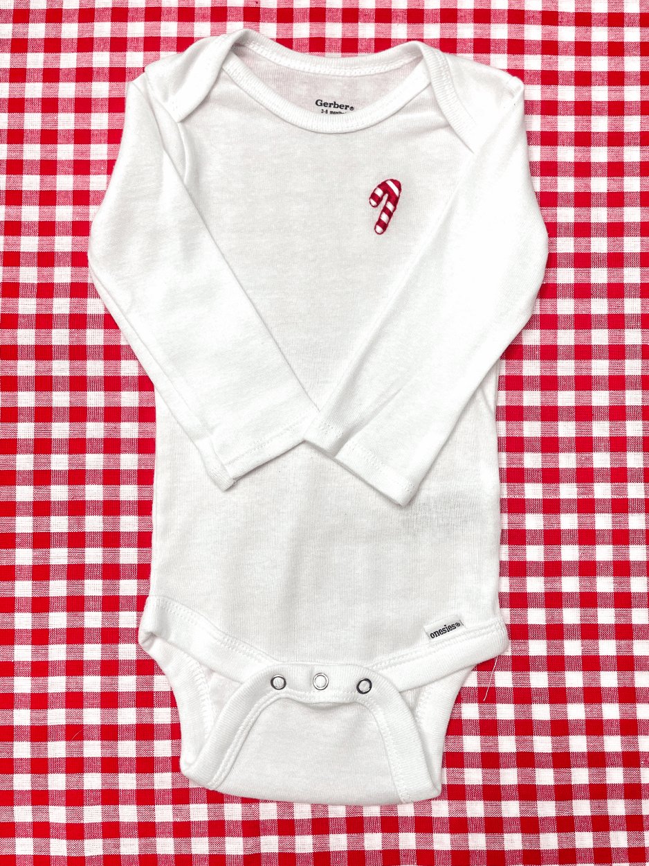 Candy Cane Hand Embroidered Baby Bodysuit
