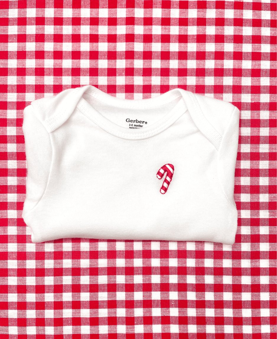 Candy Cane Hand Embroidered Baby Bodysuit