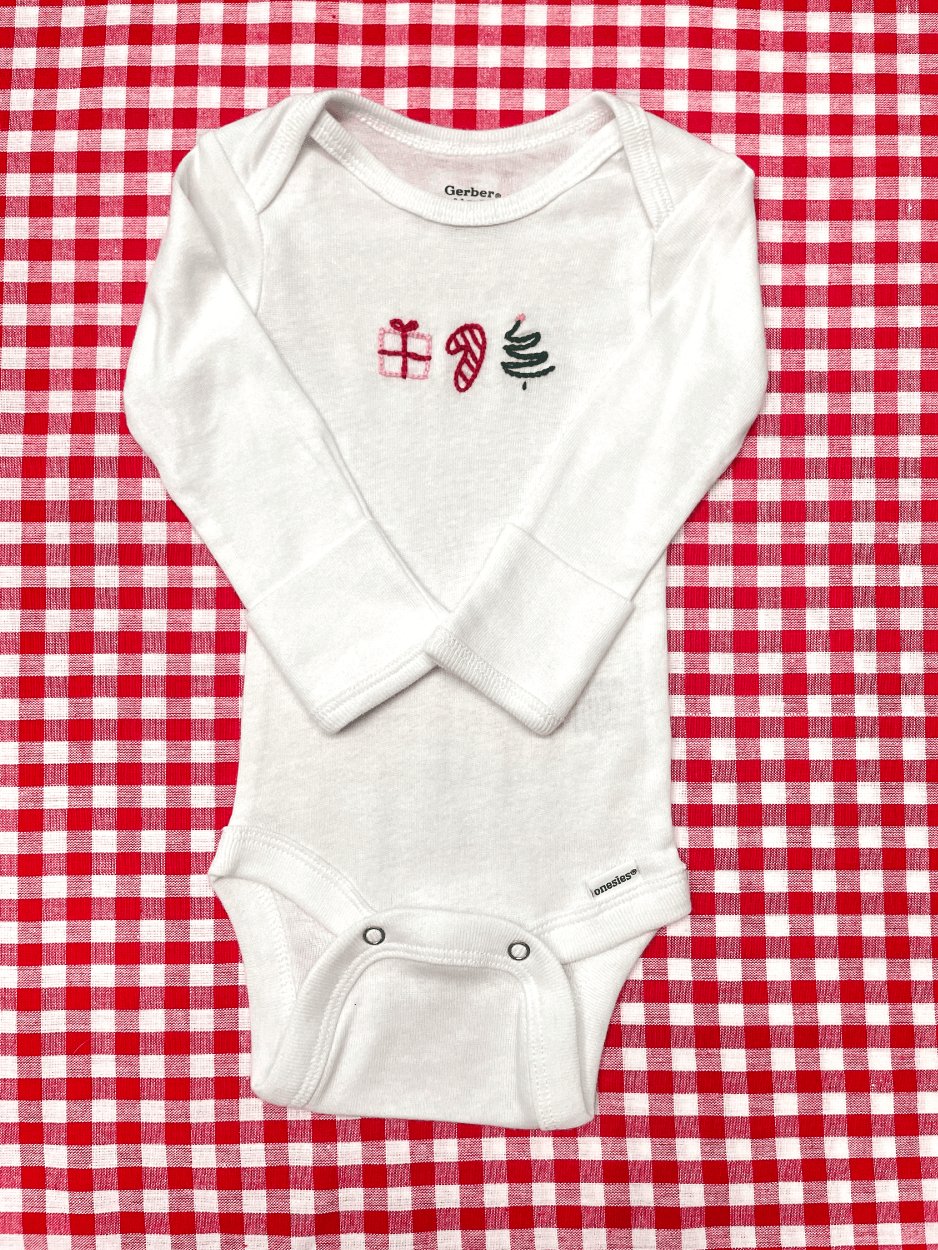 Christmas Trio Hand Embroidered Baby Bodysuit