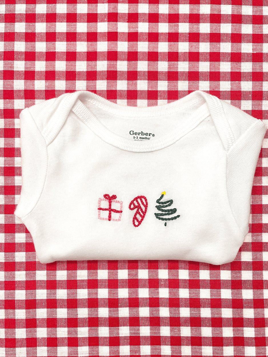 Christmas Trio Hand Embroidered Baby Bodysuit