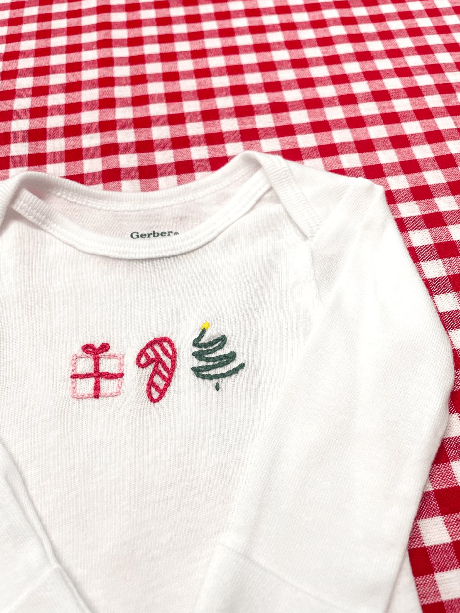 Christmas Trio Hand Embroidered Baby Bodysuit