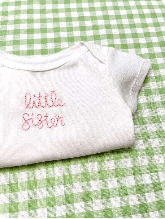 Little Sister Hand Embroidered Baby Bodysuit