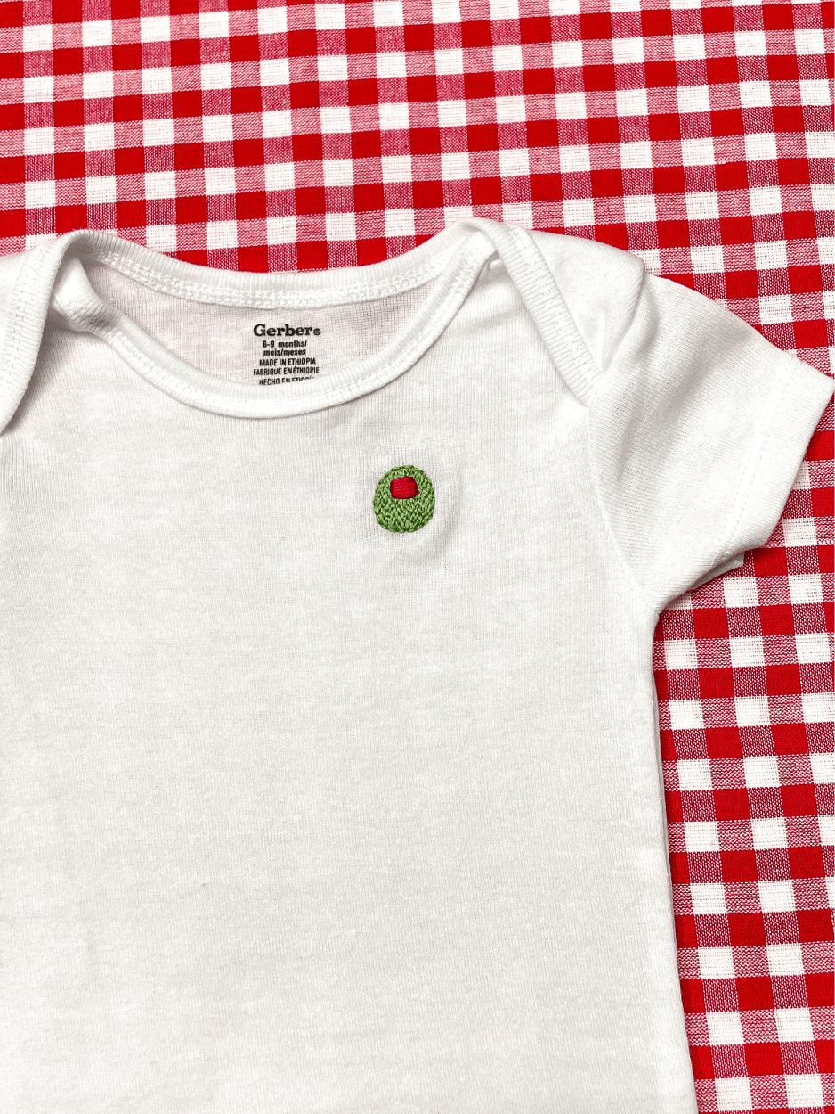 Olive Hand Embroidered Baby Bodysuit