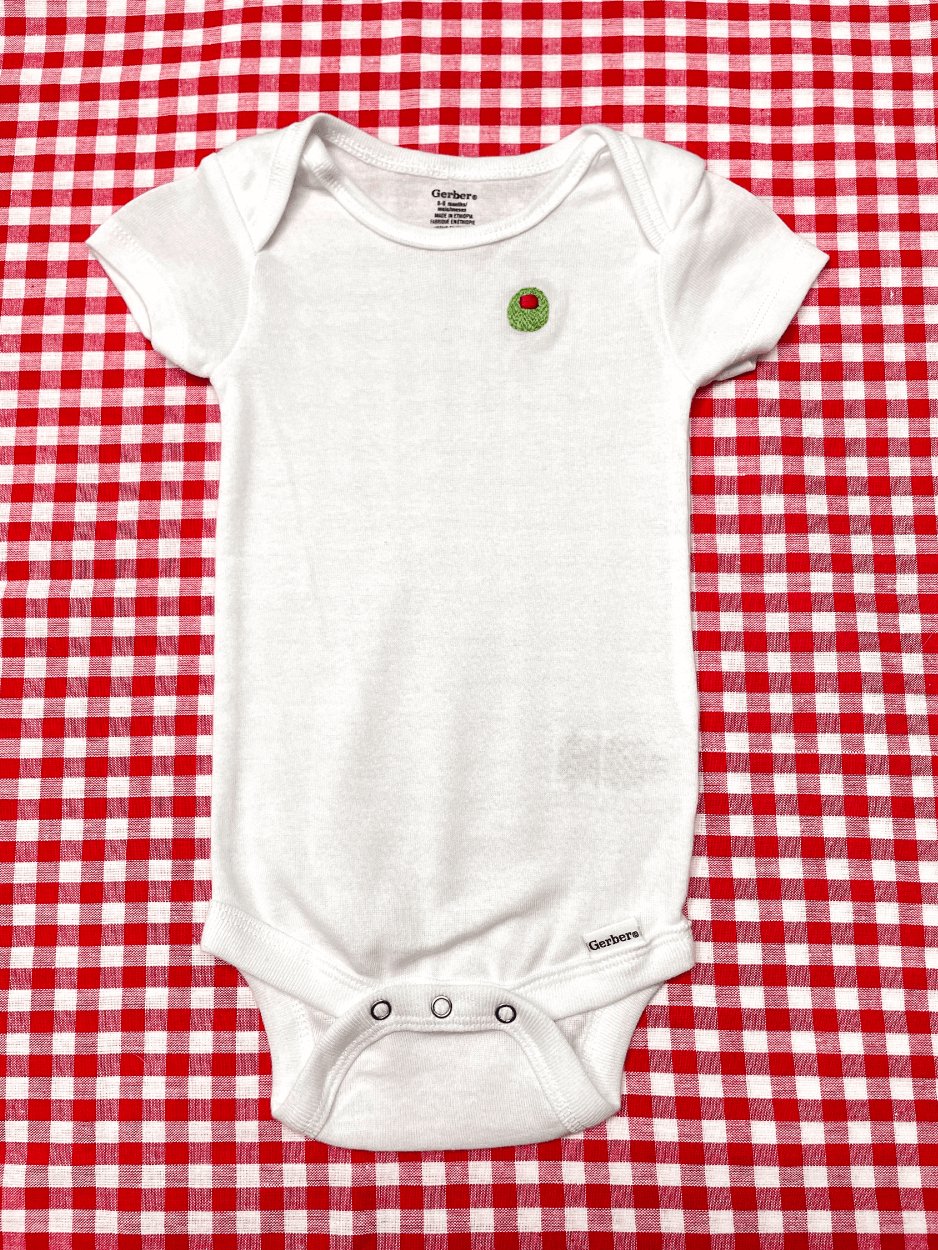 Olive Hand Embroidered Baby Bodysuit