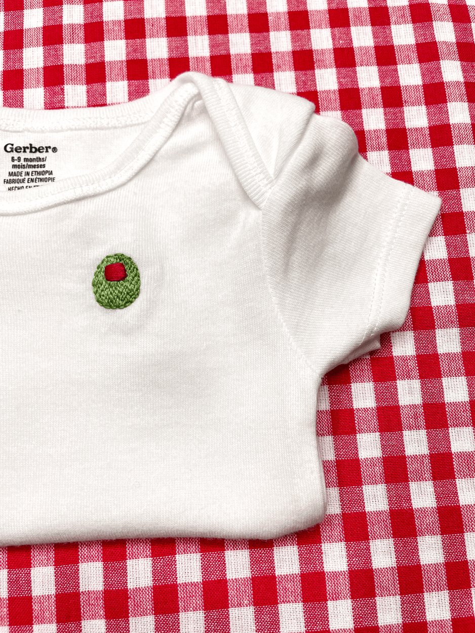 Olive Hand Embroidered Baby Bodysuit