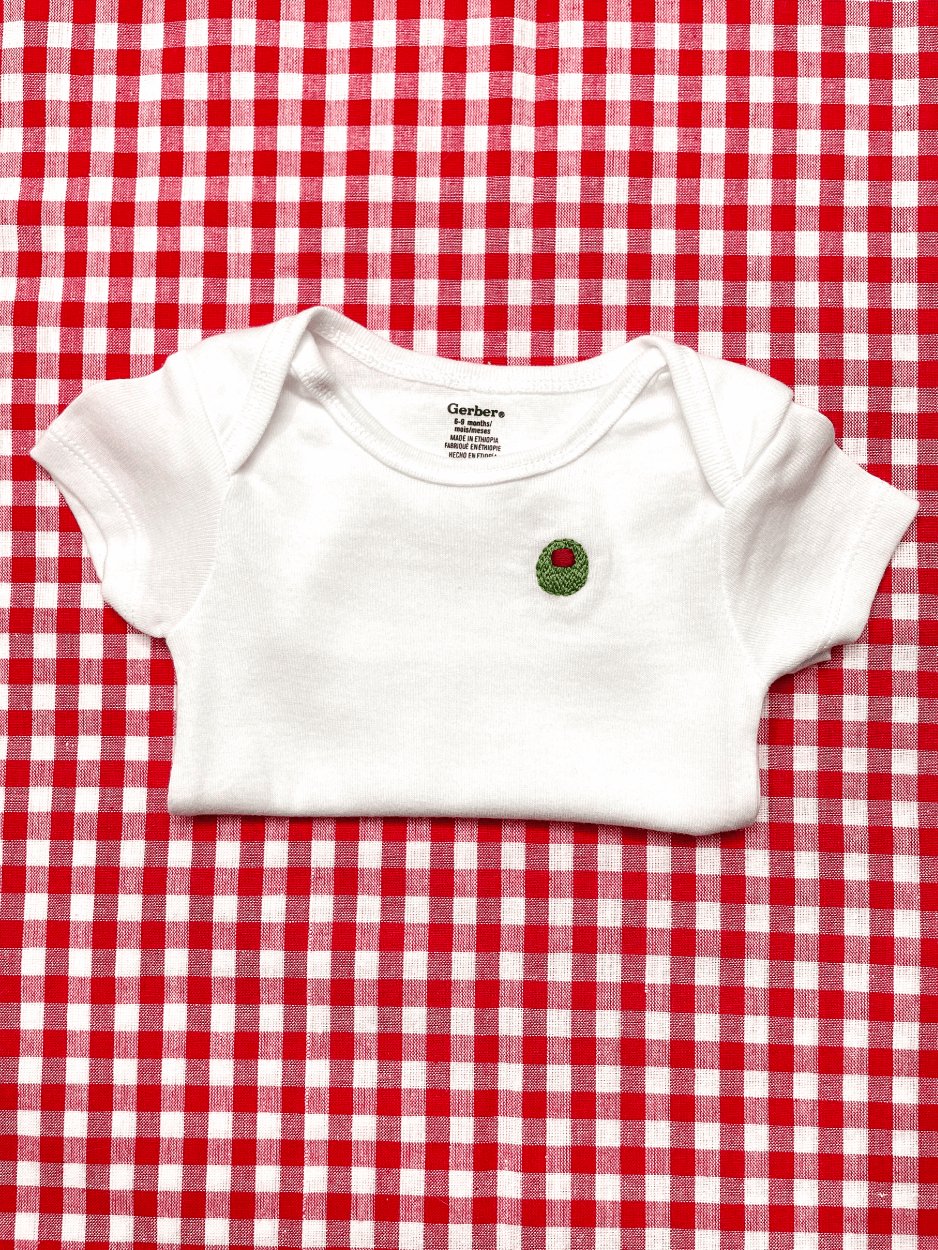Olive Hand Embroidered Baby Bodysuit