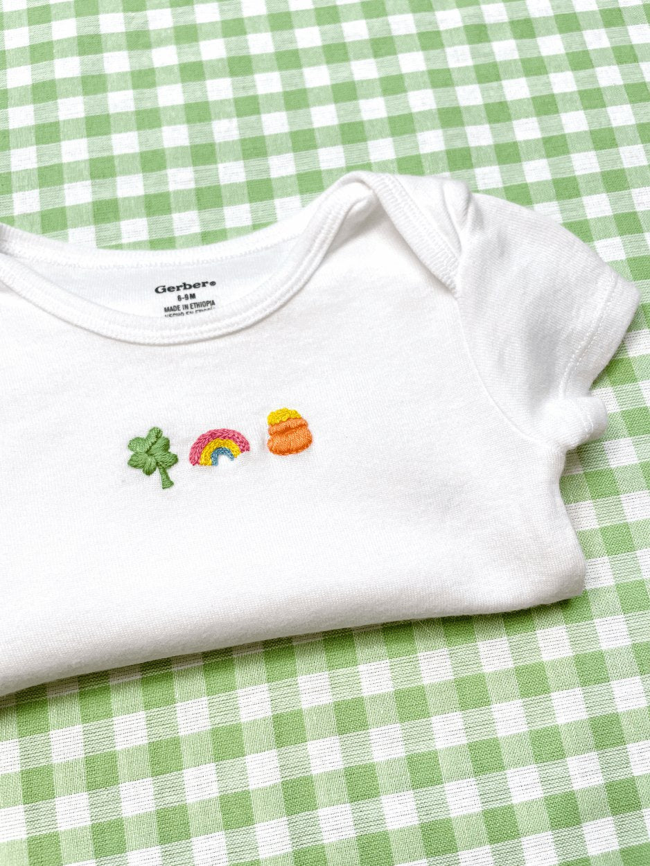 Luck of the Irish Hand Embroidered Baby Bodysuit