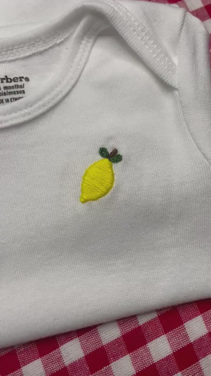 Hand Embroidered Gerber Onesie®™ | Baby Gift | Fruits & Veggies | Lemon Baby | Baby Shower Gift | Farmers Market Outfit | Handmade | Citrus