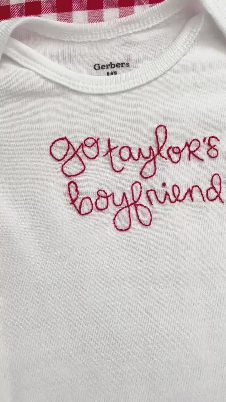 Go Taylor's Boyfriend Hand Embroidered Gerber Onesie®™ | Kansas City Chiefs Baby Outfit | Newborn Outfit | Travis Kelce | Taylor Swift