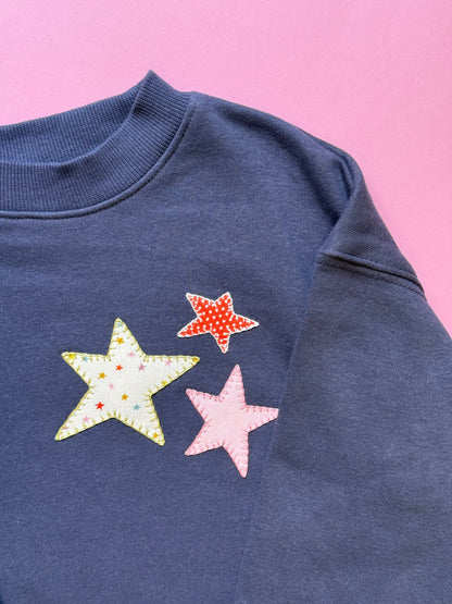 Star Trio Navy Blue Kids Sweatshirt | 5T-6