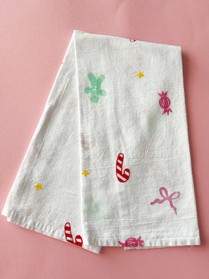 Holiday Whimsies Block Print Tea Towel
