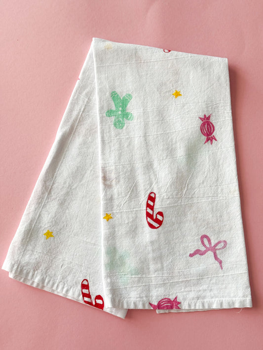 Holiday Whimsies Block Print Tea Towel