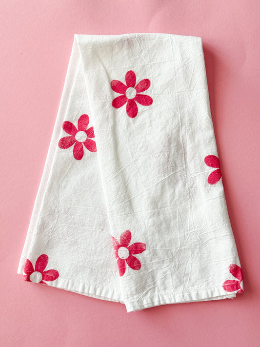 Flower Block Print Tea Towel