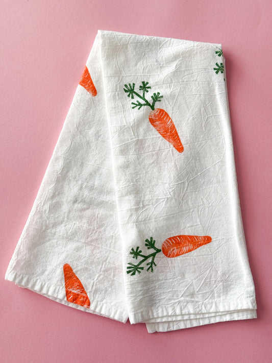 Carrot Block Print Tea Towel