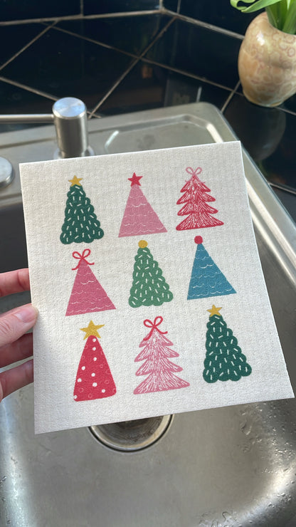 Colorful Christmas Trees Swedish Dishcloth