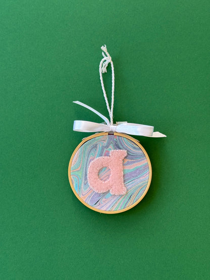 "A" Initial Hand Embroidered Felt Ornament | 3" Hoop