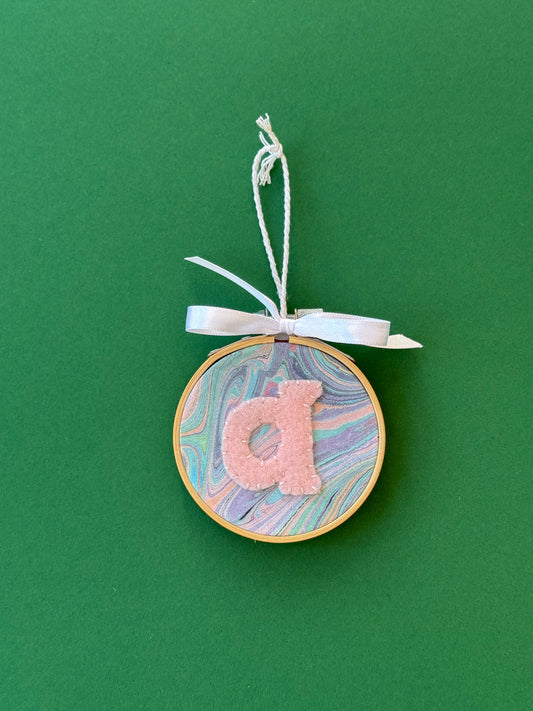 "A" Initial Hand Embroidered Felt Ornament | 3" Hoop