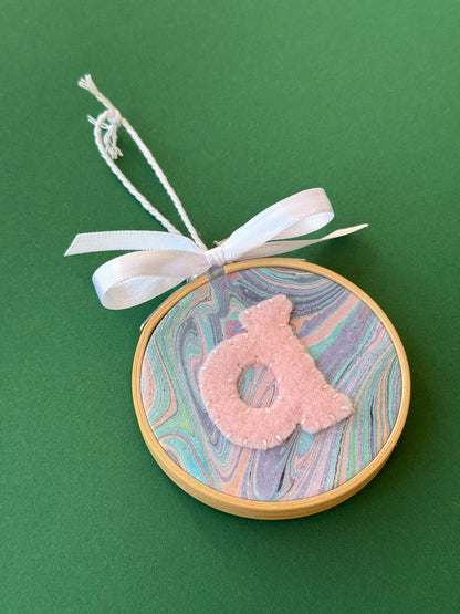 "A" Initial Hand Embroidered Felt Ornament | 3" Hoop