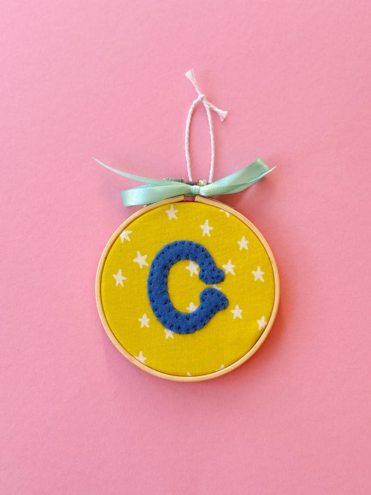 "C" Initial Hand Embroidered Felt Ornament | 4" Hoop
