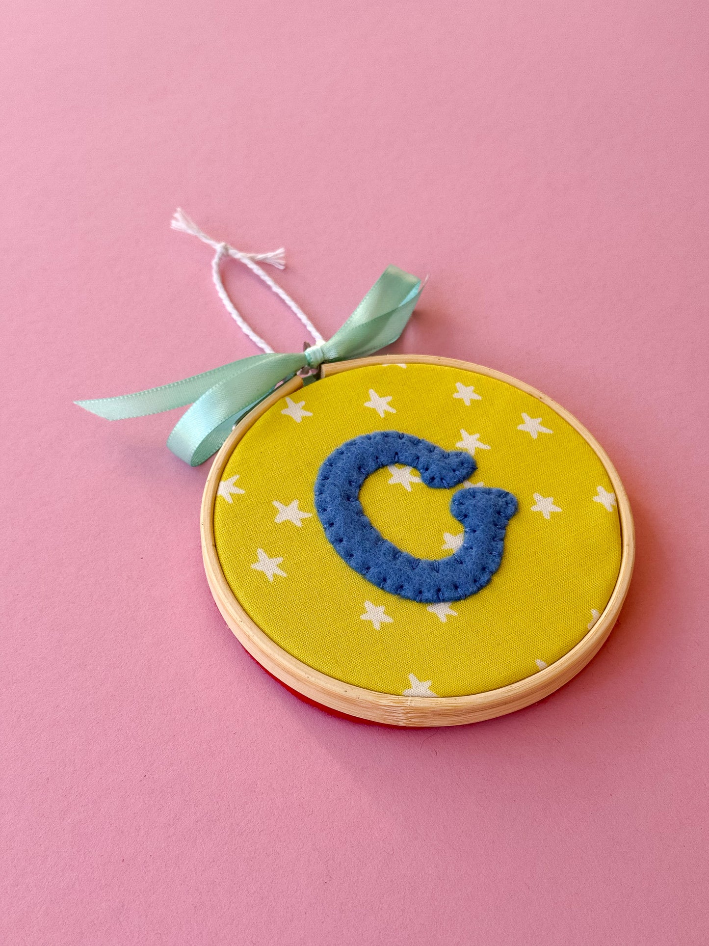 "C" Initial Hand Embroidered Felt Ornament | 4" Hoop