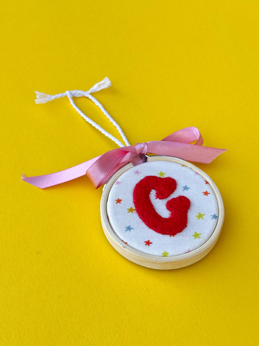 "C" Initial Hand Embroidered Felt Ornament | 2" Hoop