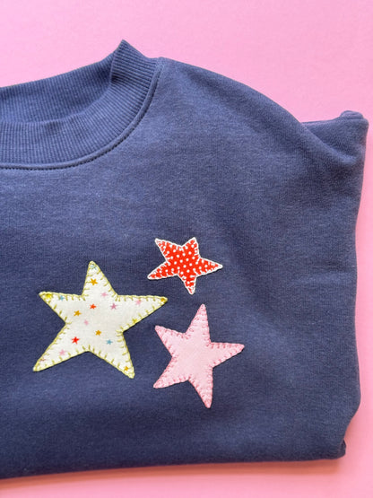 Star Trio Navy Blue Kids Sweatshirt | 5T-6