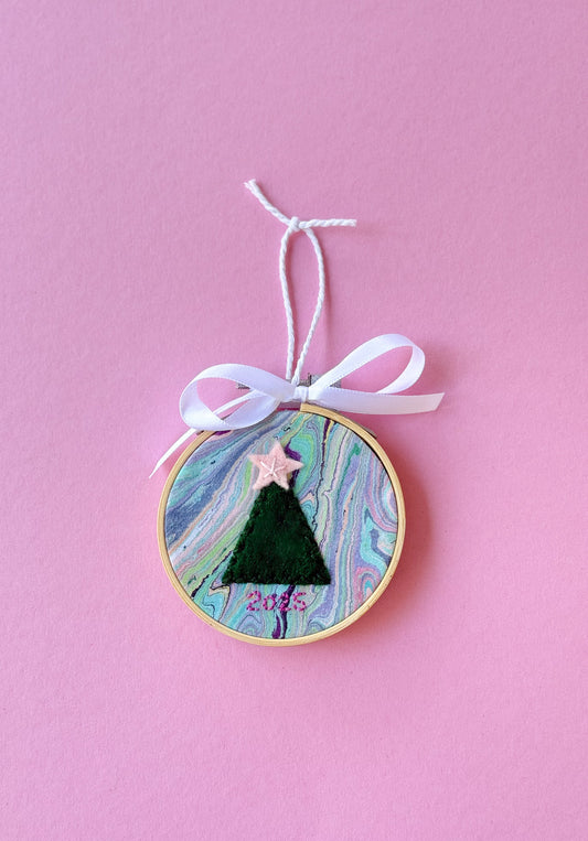 Green Christmas Tree Hand Embroidered Felt Ornament | 3" Hoop