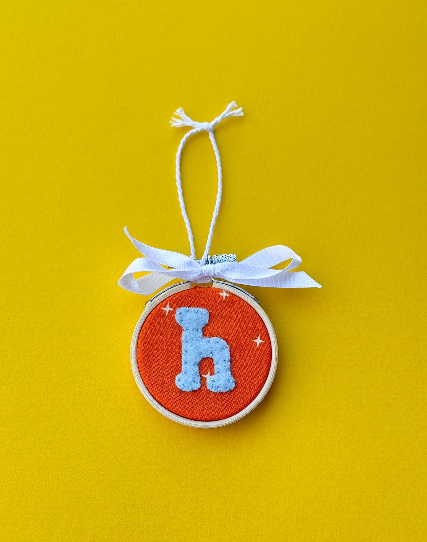 "H" Initial Hand Embroidered Felt Ornament | 2" Hoop