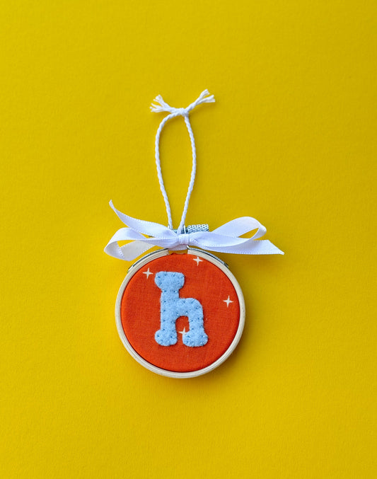 "H" Initial Hand Embroidered Felt Ornament | 2" Hoop