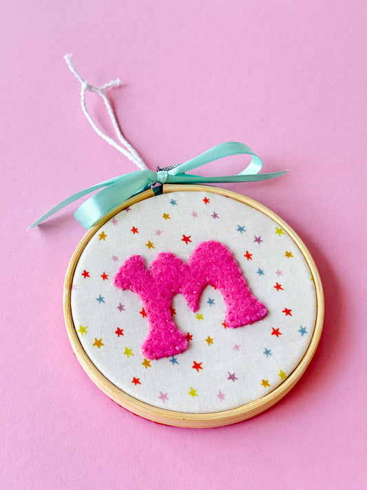 "M" Initial Hand Embroidered Felt Ornament | 4"