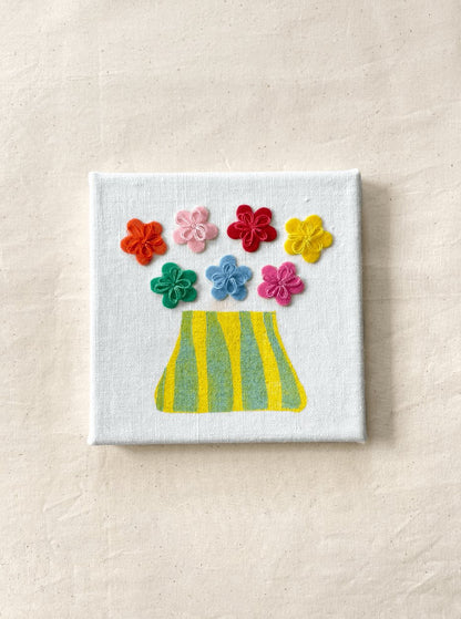 Seven Flowers Hand Embroidery on Canvas, 6 x 6