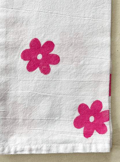 Flower Block Print Tea Towel
