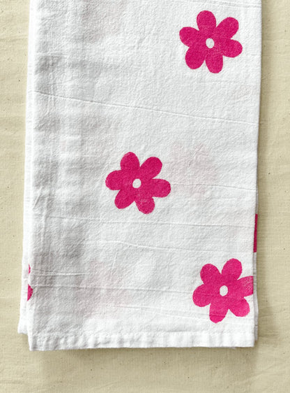 Flower Block Print Tea Towel