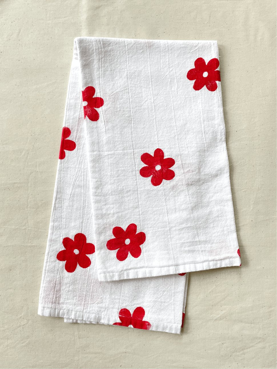Flower Block Print Tea Towel