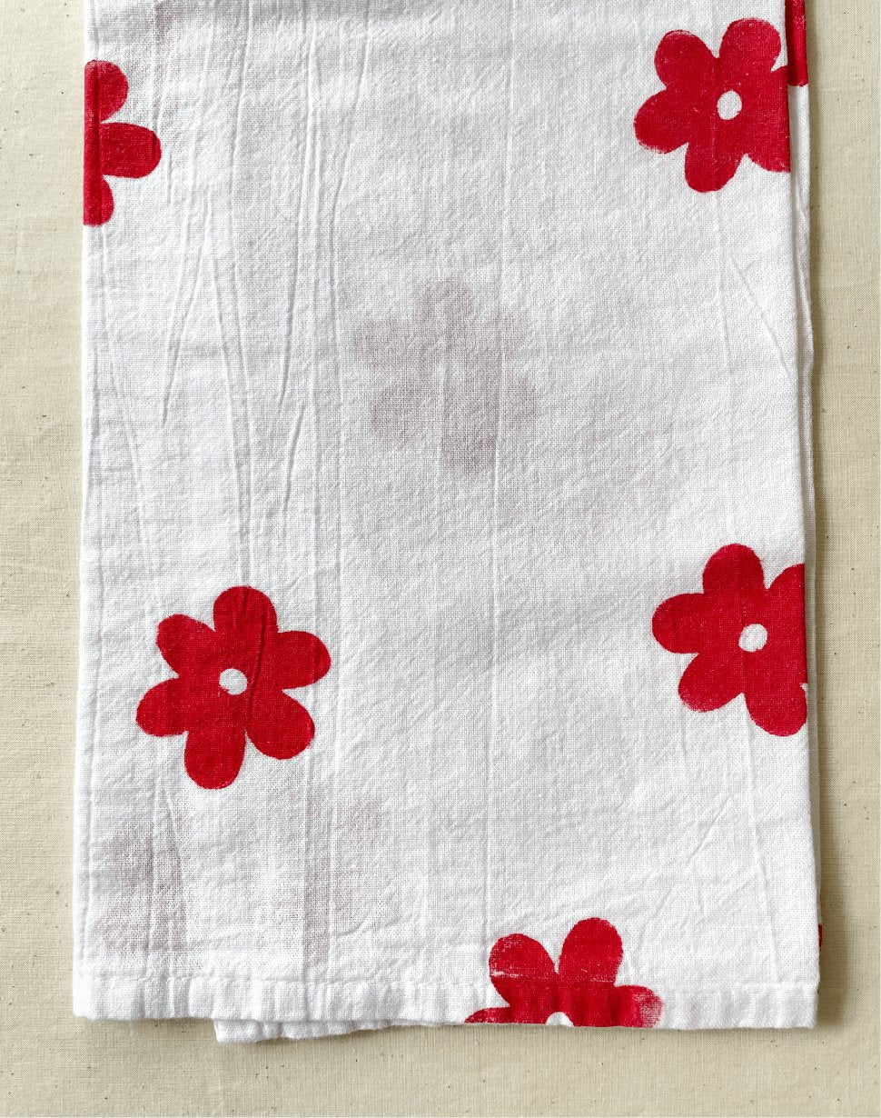 Flower Block Print Tea Towel