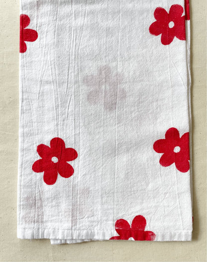 Flower Block Print Tea Towel