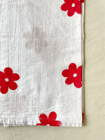 Flower Block Print Tea Towel