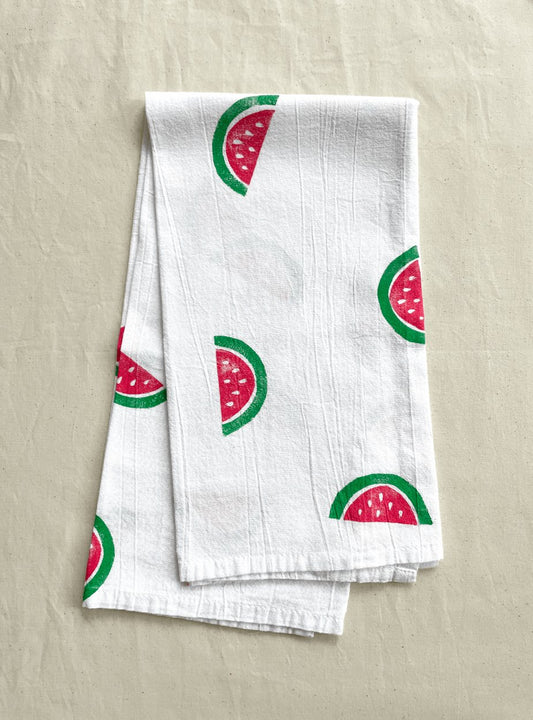 Watermelon Block Print Tea Towel