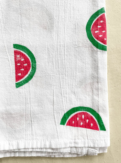 Watermelon Block Print Tea Towel