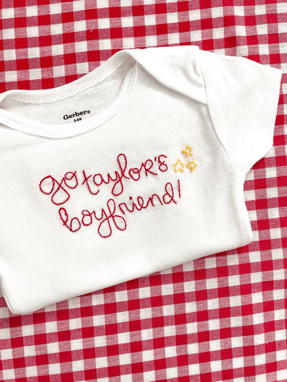 Go Taylor's Boyfriend Hand Embroidered Baby Onesie®